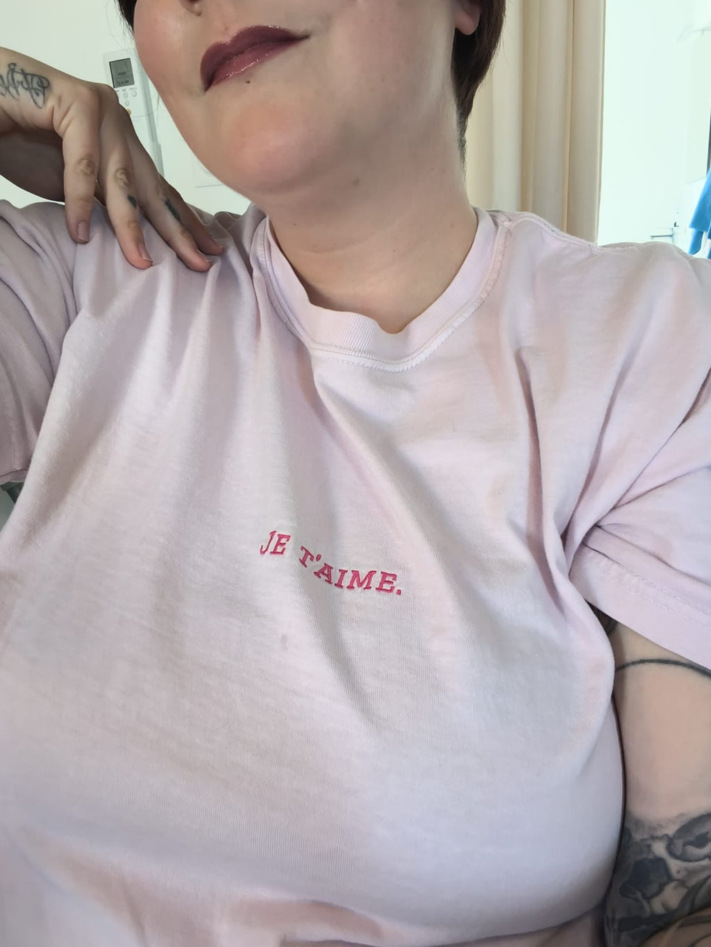 T-shirt femme message miroir - rose - JE T'AIME